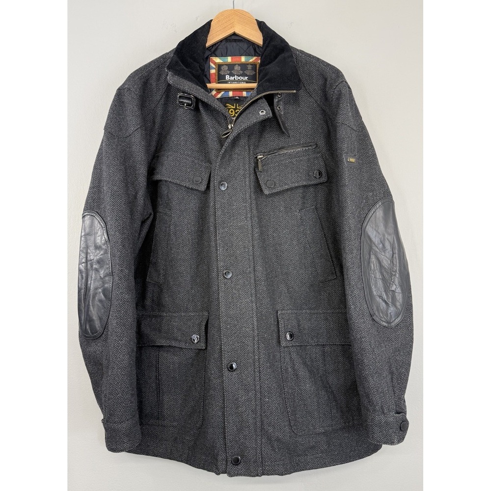 Barbour International Coat Jacket Men's 2XL Herringbone Wool Blend (no hood)